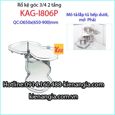 Rổ kệ góc Inox 2 tầng 3/4 mở phải KAG-I806P