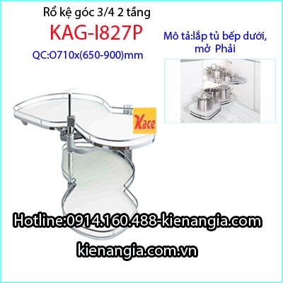 Rổ kệ góc Inox 2 tầng 3/4 mở phải KAG-I827P