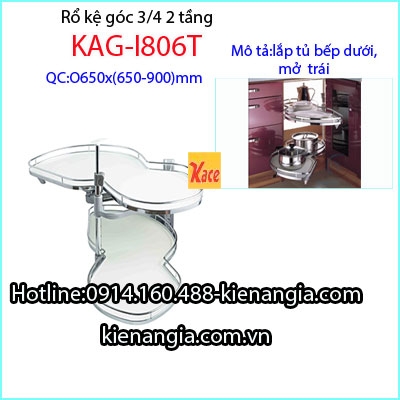 Rổ kệ góc Inox 2 tầng 3/4 mở trái KAG-I806T