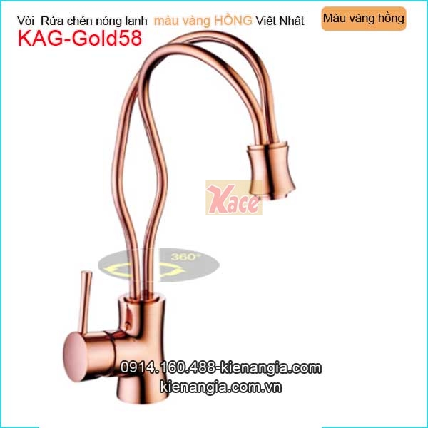 Vòi bếp đồng màu vàng hồng nóng lạnh cao cấp KAG-Gold58