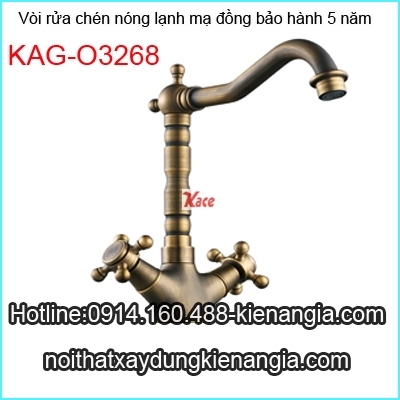Vòi bếp,rửa chén nóng lạnh vàng đồng cổ KAG-O3268