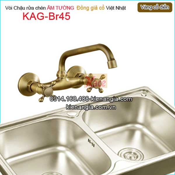 Vòi chậu rửa chén gắn tường nóng lạnh đồng cổ điển KAG-Br45