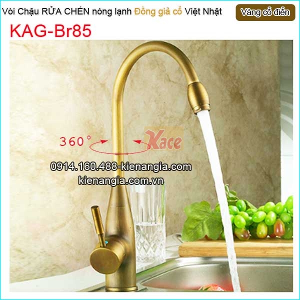 Vòi chậu rửa chén nóng lạnh đồng cổ điển KAG-Br85