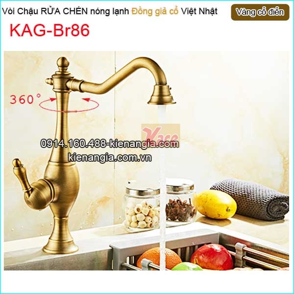 Vòi chậu rửa chén nóng lạnh đồng cổ điển KAG-Br86