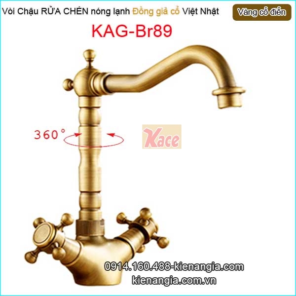 Vòi chậu rửa chén nóng lạnh đồng cổ điển KAG-Br89
