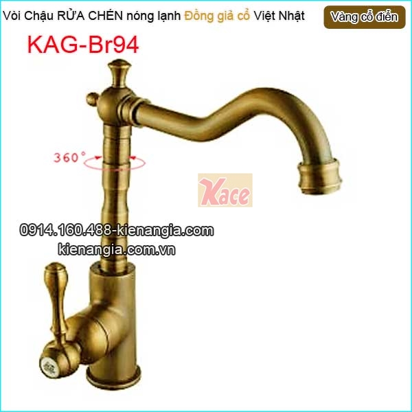 Vòi chậu rửa chén nóng lạnh đồng cổ điển KAG-Br94