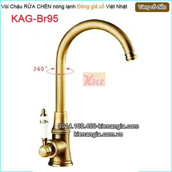 Vòi chậu rửa chén nóng lạnh đồng cổ điển KAG-Br95