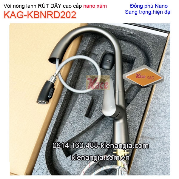 Vòi chậu rửa Nano xám RÚT DÂY nóng lạnh KAG-KBNRD202