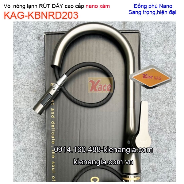 Vòi chậu rửa Nano xám RÚT DÂY nóng lạnh KAG-KBNRD203
