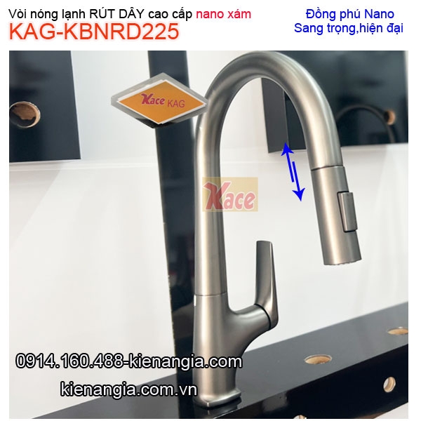 Vòi chậu rửa Nano xám RÚT DÂY nóng lạnh KAG-KBNRD225