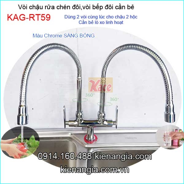 Vòi đôi cần lò xo chậu rửa chén KAG-RT59