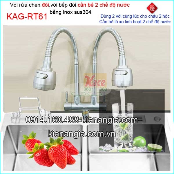 Vòi đôi chậu rửa chén inox sus304 KAG-RT61
