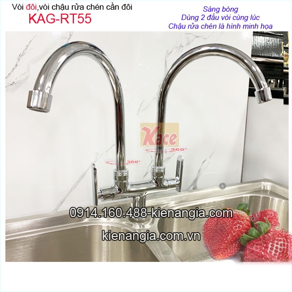 Vòi đôi,vòi rửa chén 2 đầu vòi sáng bóng KAG-RT55