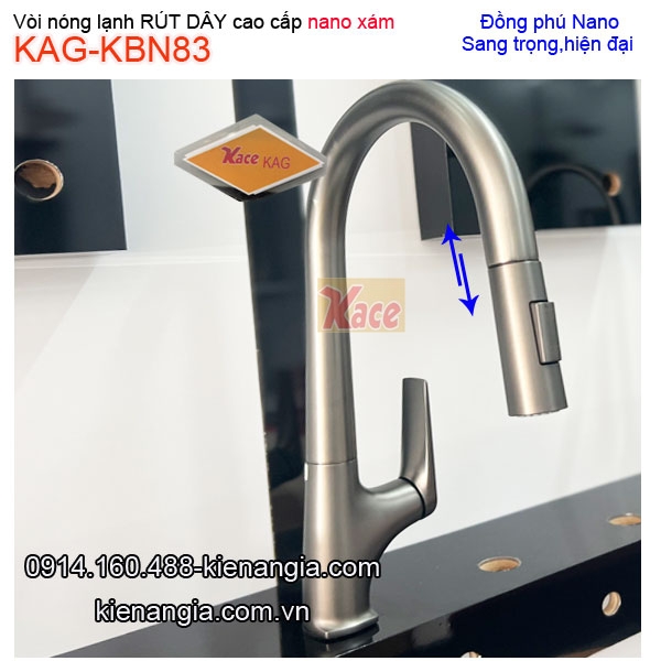 Vòi Nano xám rút dây rửa chén nóng lạnh KAG-KBN83