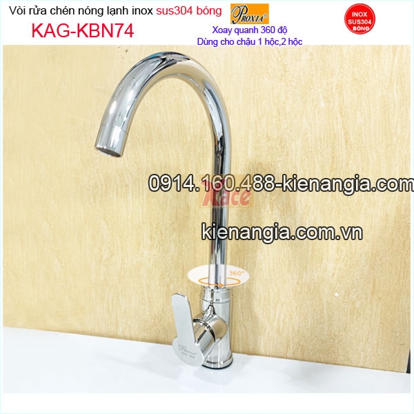 Vòi rửa chén inox bóng sus304 Proxia nóng lạnh KAG-KBN74