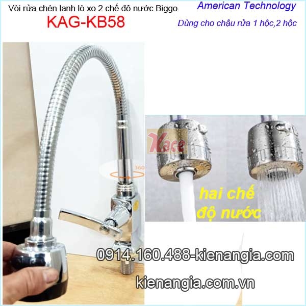Vòi rửa chén lạnh lò xo thân vuông 2 chế độ Biggo KAG-KB58