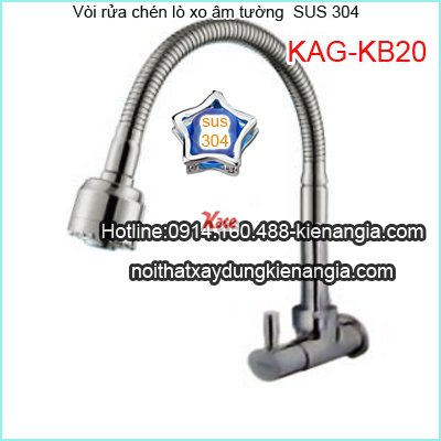 Vòi rửa chén lạnh lò xo âm tường sus 304 KAG-KB20