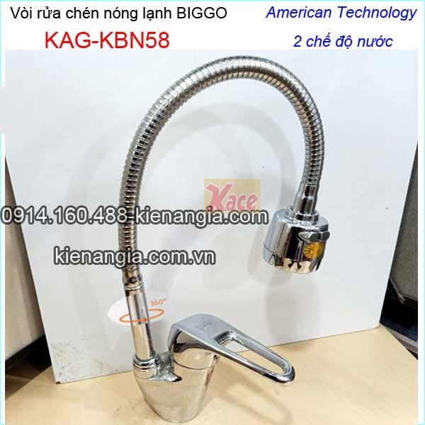 Vòi rửa chén nóng lạnh Biggo lò xo 2 chế độ KAG-KBN58