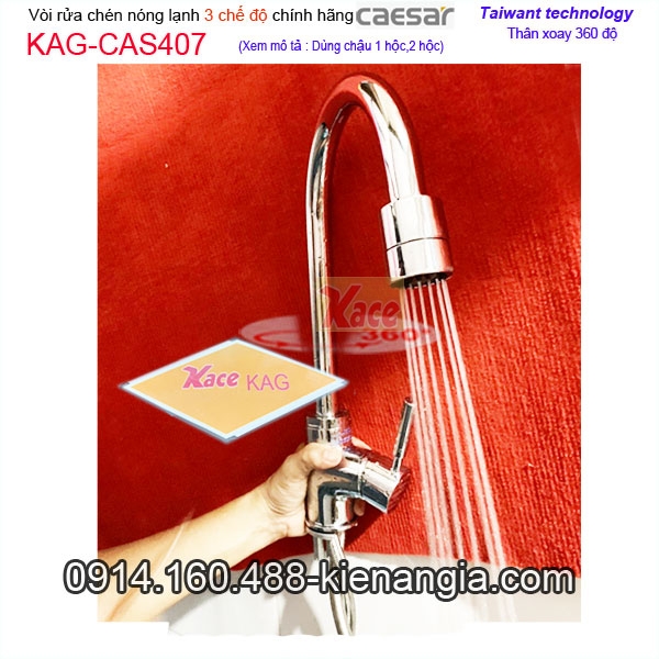 Vòi rửa chén nóng lạnh Caesar chính hãng 3 CHẾ ĐỘKAG-CAS407