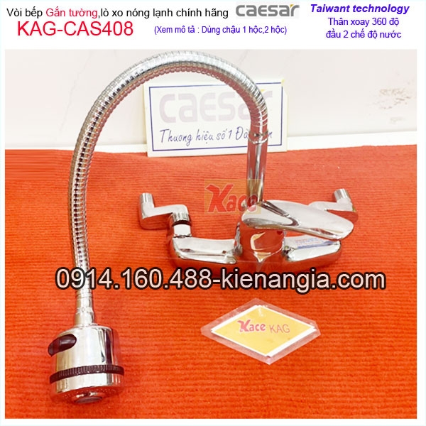 Vòi rửa chén nóng lạnh GẮN TƯỜNG Caesar chính hãng KAG-CAS408