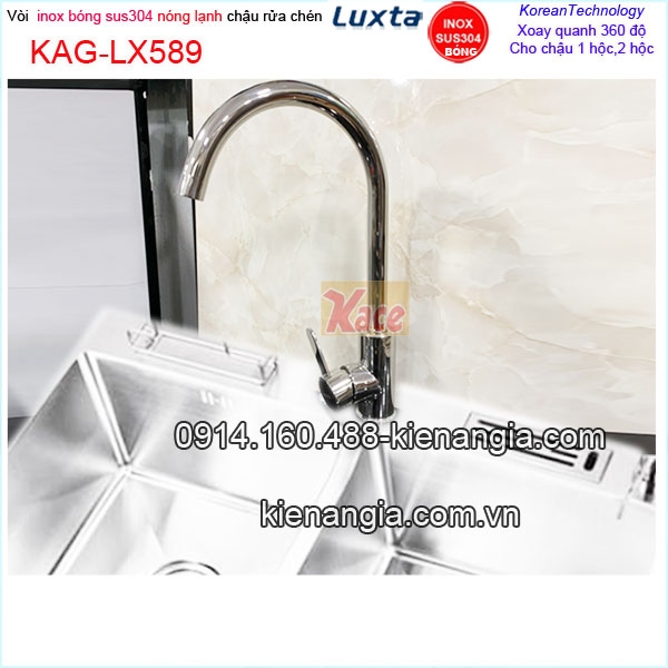 Vòi rửa chén nóng lạnh inox bóng 304 Luxta KAG-LX589