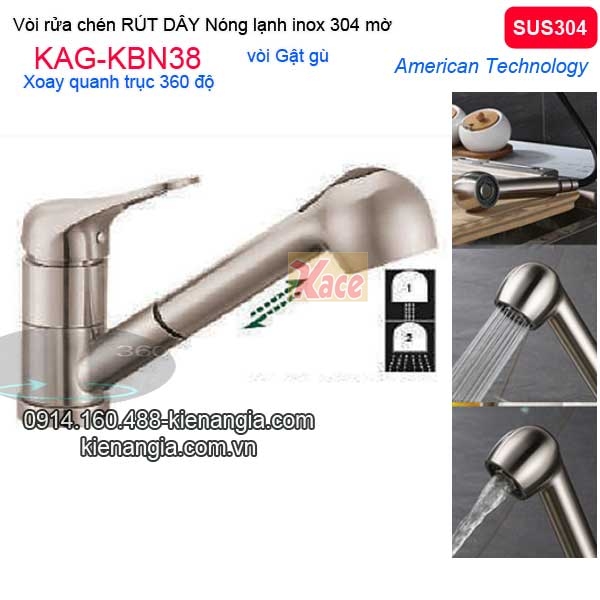 Vòi rửa chén Nóng lạnh RÚT DÂY Inox sus304 KAG-KBN38