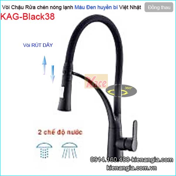 Vòi rửa chén rút dây cao cấp đen KAG-Black38