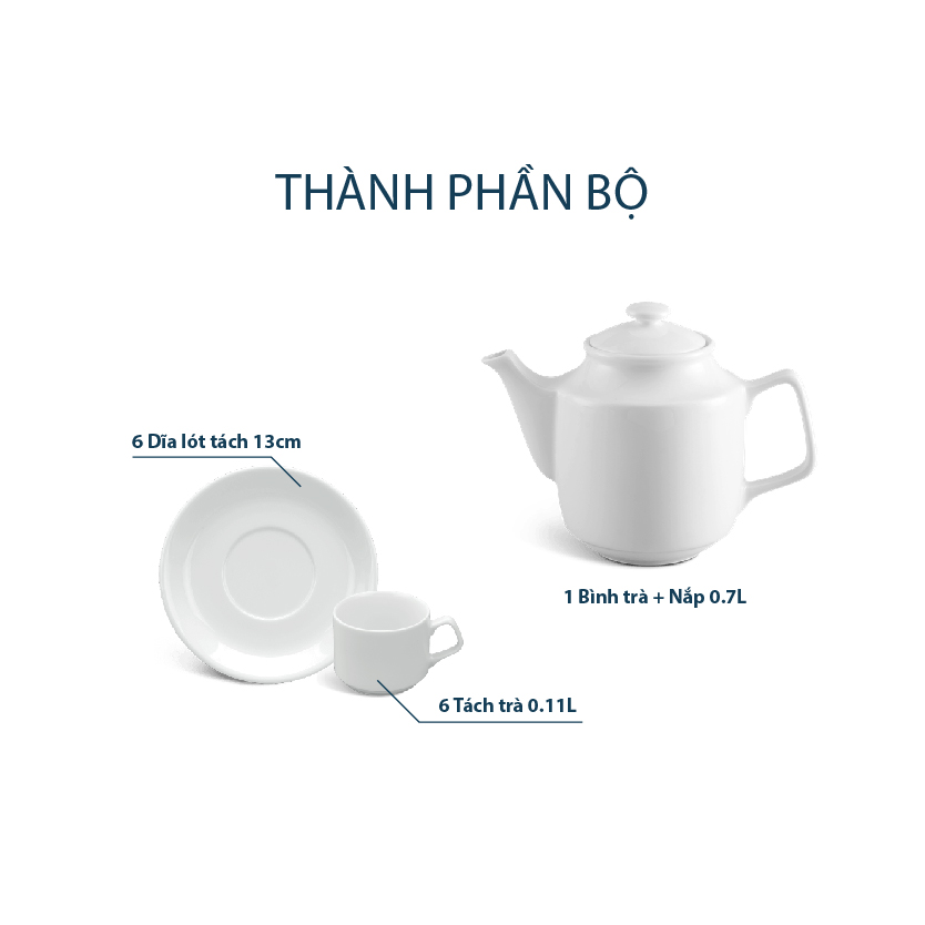 Bộ trà 0.7L - Jasmine - Trắng