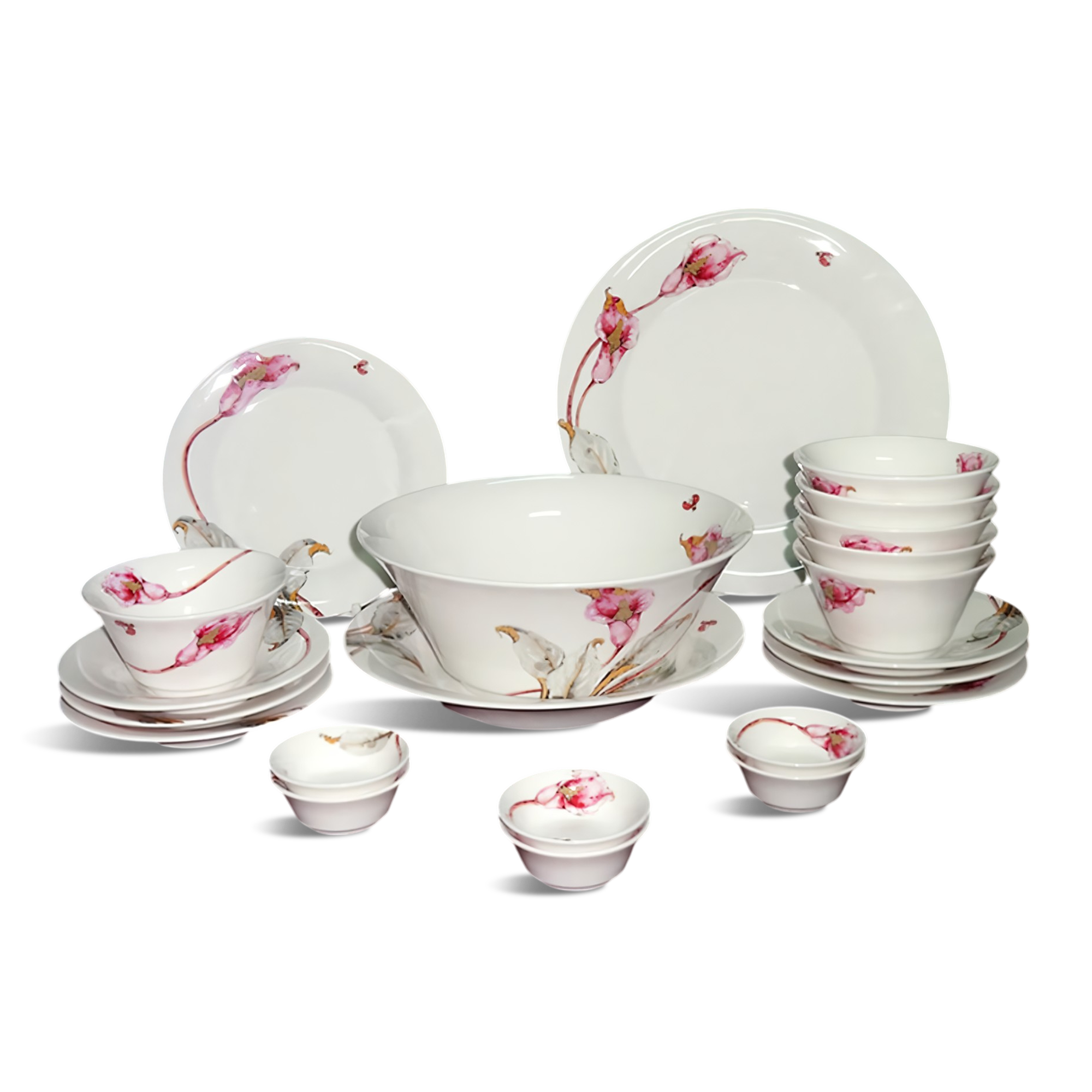 Bộ đồ ăn 22 sản phẩm Tulip ngà Loa Kèn Hồng