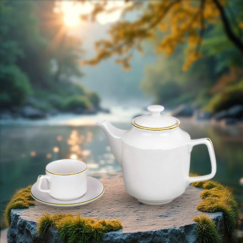 Bộ Trà 0.7L – Jasmine – Viền Chỉ Vàng