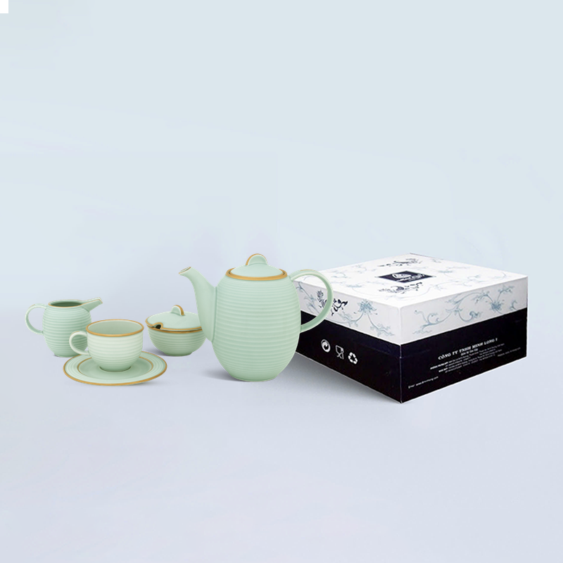 Bộ trà 1.3 L - Cordon Bleu - Men Ngọc Sương Mờ (Trang Trí Vàng)