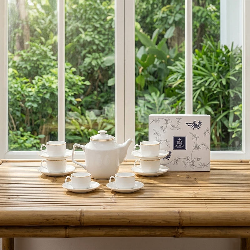 Bộ Trà 0.7L – Jasmine – Viền Chỉ Vàng