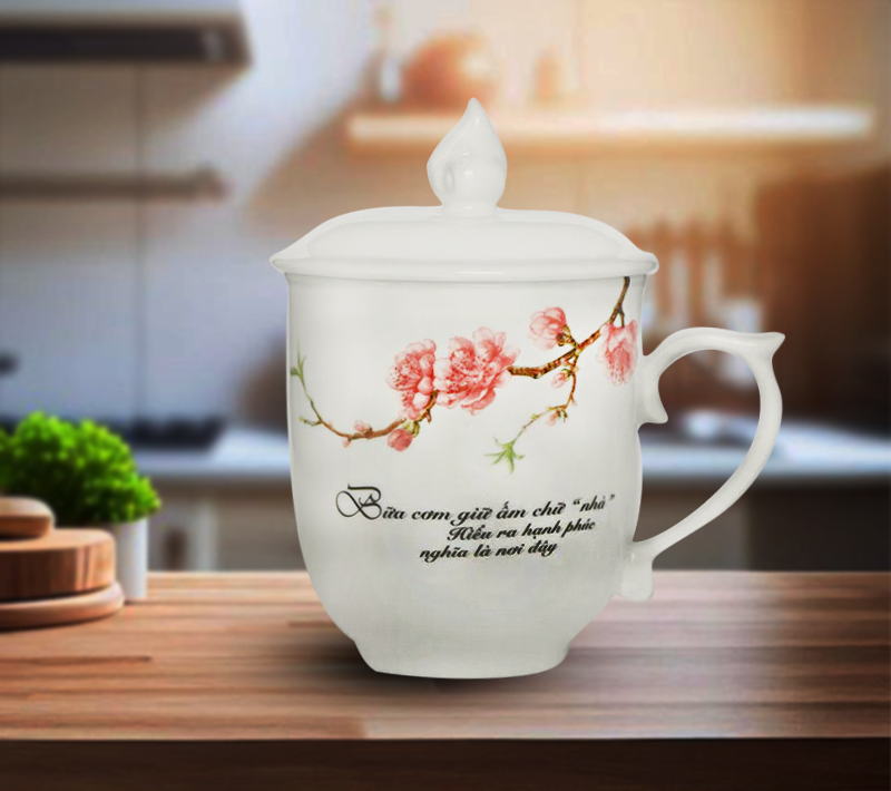 Ca trà 0.3L + nắp Mẫu đơn Đào & LC1