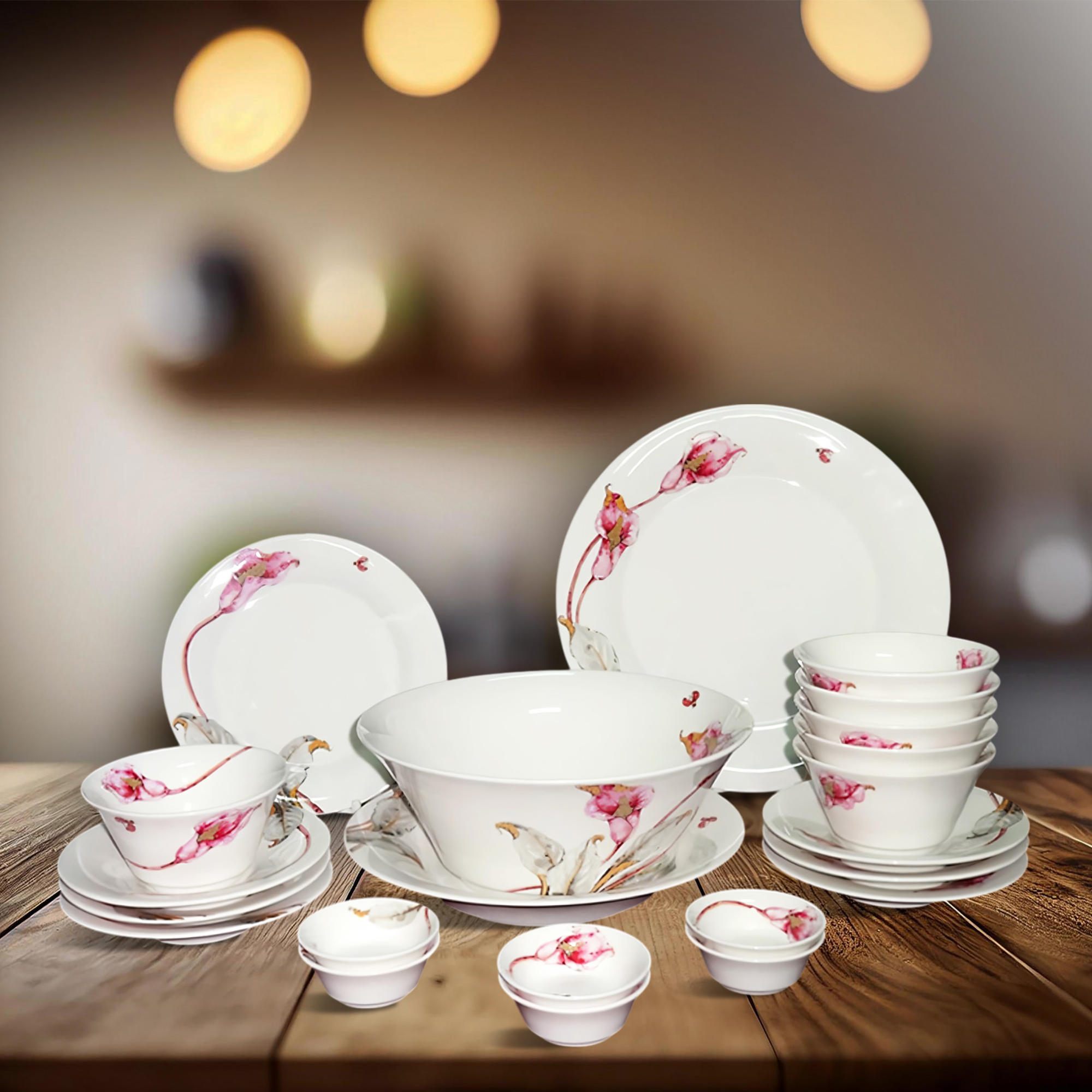 Bộ đồ ăn 22 sản phẩm Tulip ngà Loa Kèn Hồng