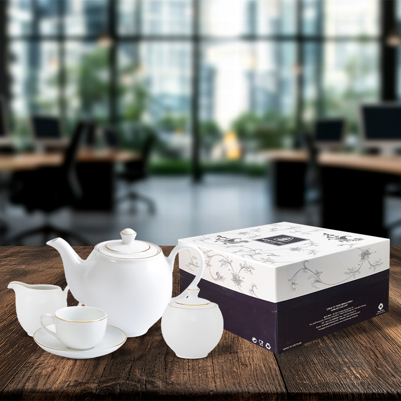 Bộ trà 1.1L - Camellia -  Viền chỉ vàng