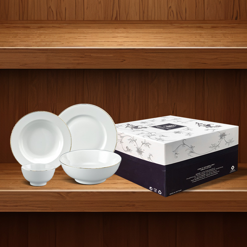 Bộ đồ ăn 09 sản phẩm - Jasmine - Viền Chỉ Vàng