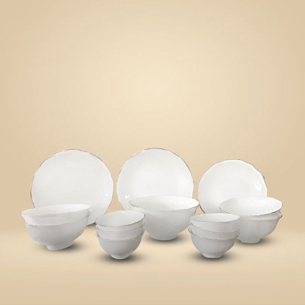 Bộ đồ ăn 14 sản phẩm - Mẫu đơn IFP - Chỉ Bạch Kim