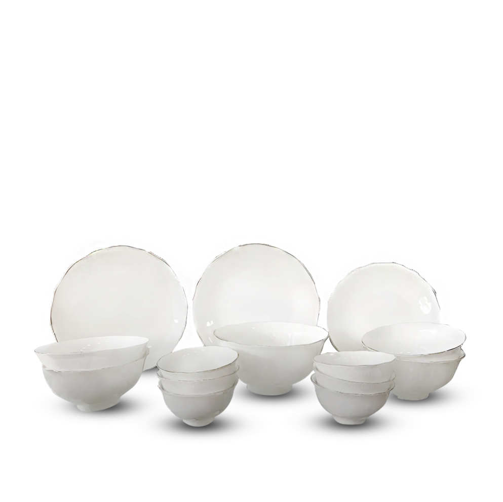Bộ đồ ăn 14 sản phẩm - Mẫu đơn IFP - Chỉ Bạch Kim