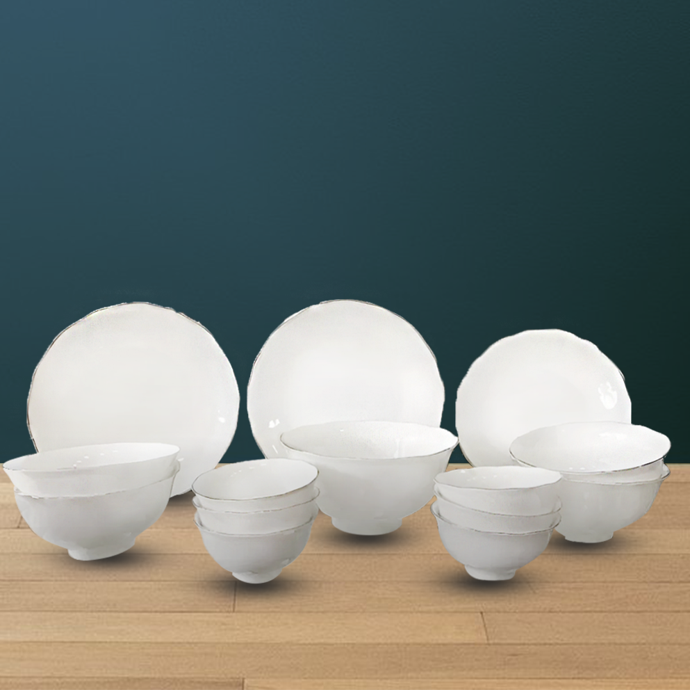 Bộ đồ ăn 14 sản phẩm - Mẫu đơn IFP - Chỉ Bạch Kim