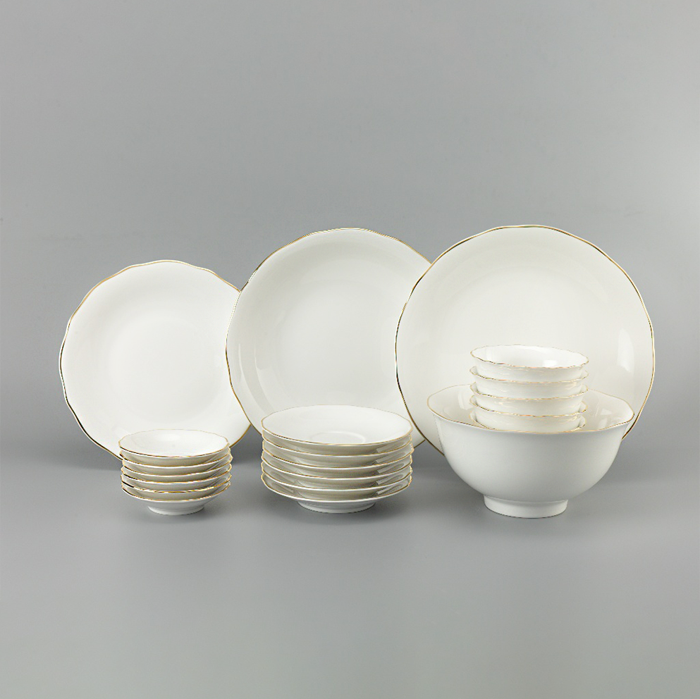 Bộ đồ ăn 22 sản phẩm - Mẫu đơn IFP - Viền Chỉ Vàng