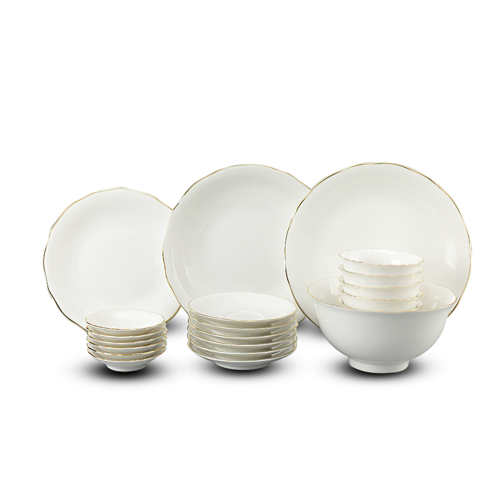 Bộ đồ ăn 22 sản phẩm - Mẫu đơn IFP - Viền Chỉ Vàng