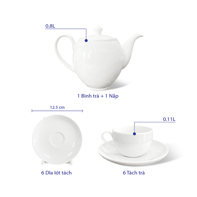 Bộ trà 0.8 L - Camellia - Trắng