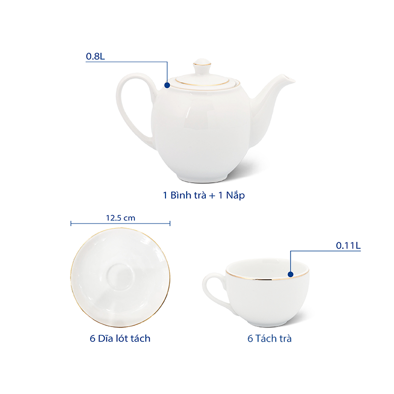 Bộ trà 0.8 L - Camellia - Chỉ Vàng