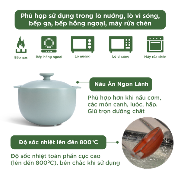 Nồi dưỡng sinh Vesta 2.0 L + nắp (CK) - Healthy Cook - Màu Xám 2