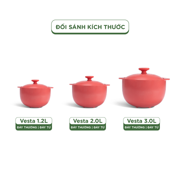 Nồi dưỡng sinh Vesta 1.2 L - 2.0 L - 3.0 L + nắp (CK) - Healthy Cook - Màu Đỏ 2