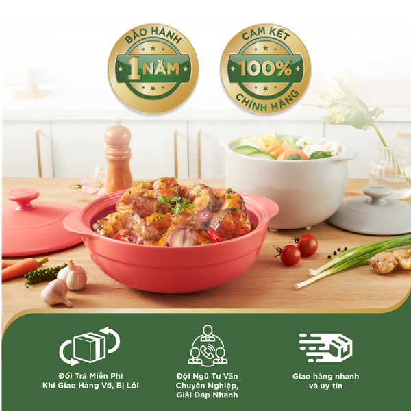 Nồi dưỡng sinh Vesta 1.2 L - 2.0 L - 3.0 L + nắp (CK) - Healthy Cook - Màu Đỏ 2