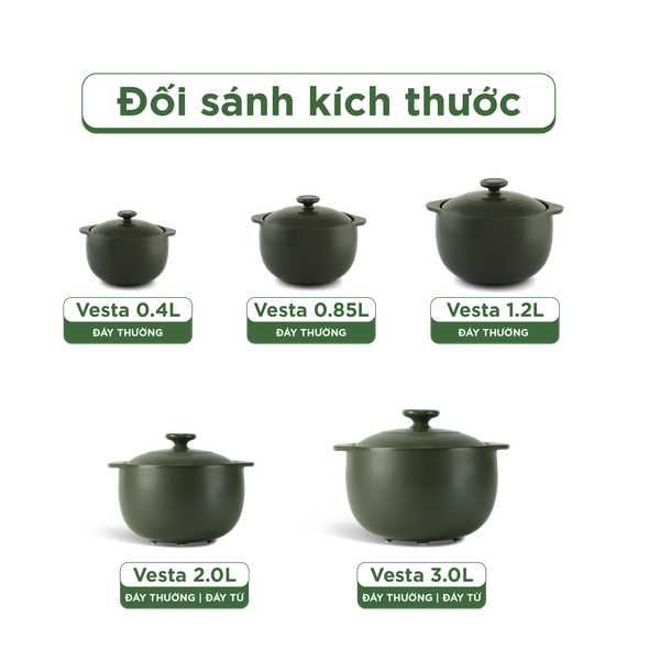Nồi dưỡng sinh Vesta (Nồi tròn cao) 1.2 L + nắp (CK) - Màu Xám 2