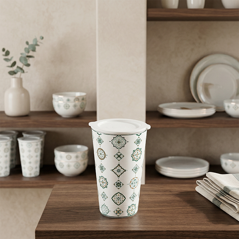 Ly sứ dưỡng sinh 0.48 L (K1) + nắp Dưỡng sinh Vintage (LTN)