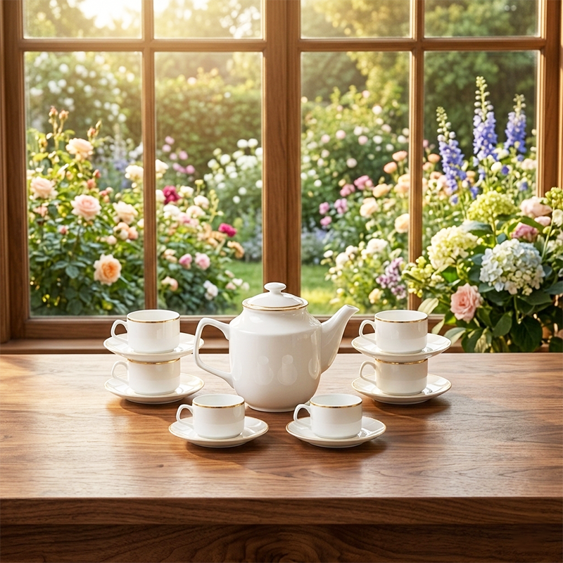 Bộ Trà 0.7L – Jasmine – Viền Chỉ Vàng
