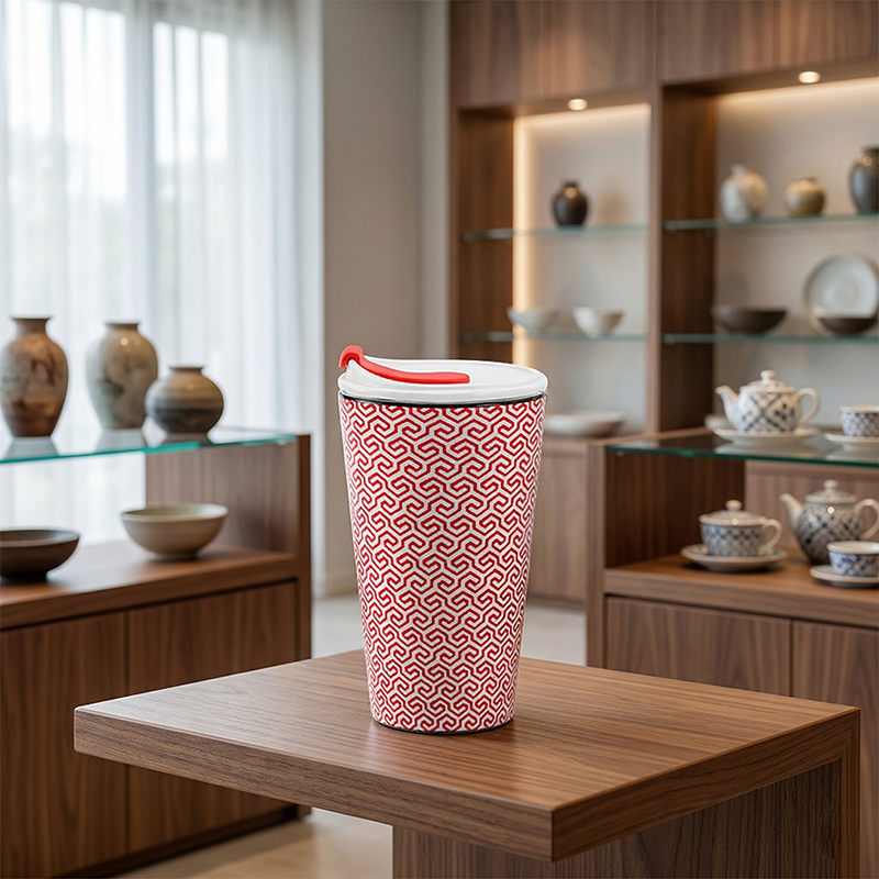 Ly sứ dưỡng sinh 0.48 L (K1) + nắp ống hút - Red Karakusa (LTF)